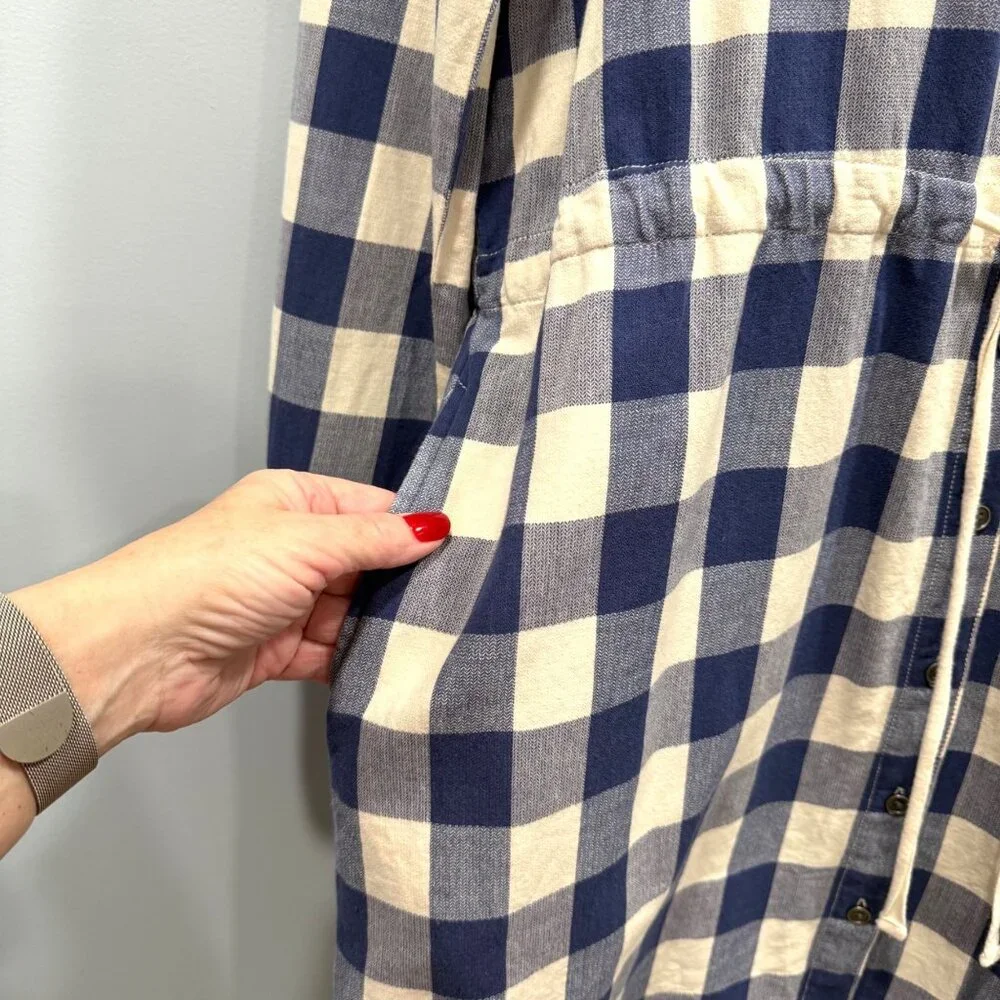 GH Bass Gingham Plaid Shirt Dress Blue White Womens L Preppy Nautical‎ Normcore